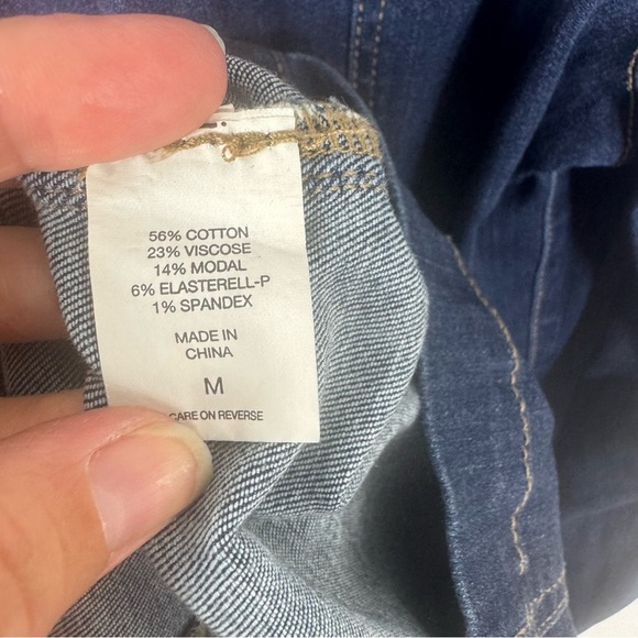 New York & Company Womens Blue Denim Dress Medium Snap Buttons Long Sleeve - Picture 6 of 9